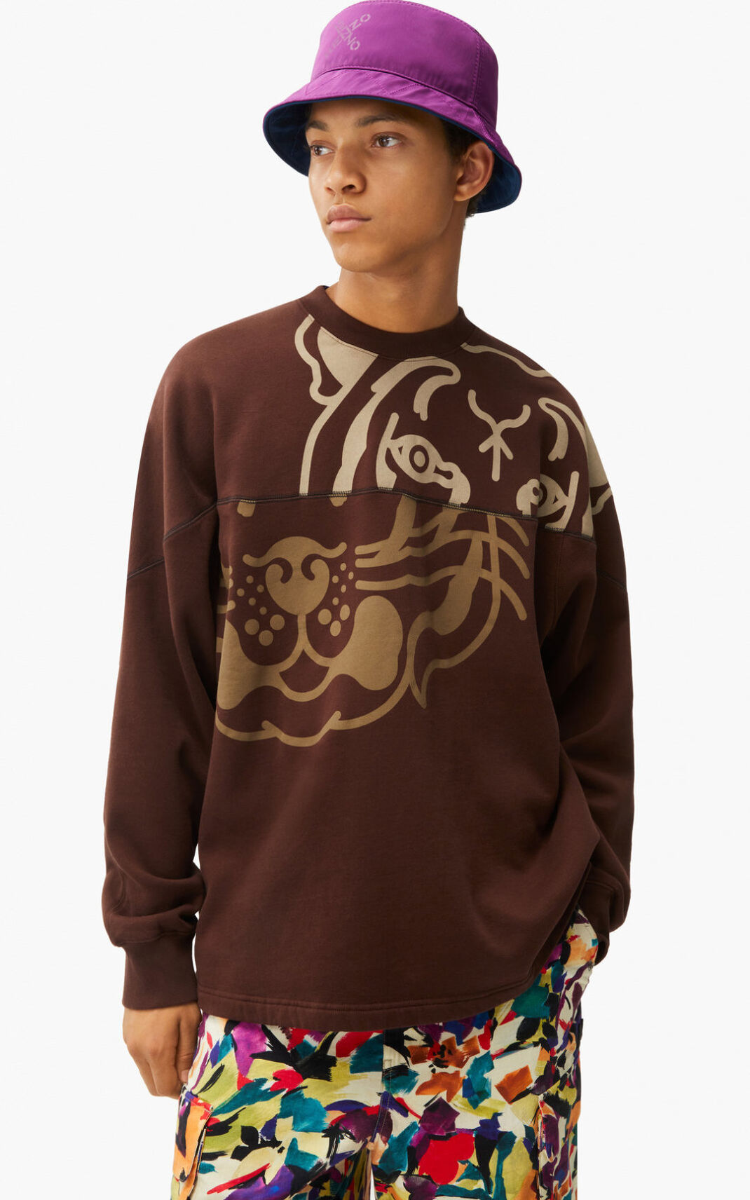 Kenzo K Tiger oversized Sudadera Hombre Marrones Oscuro | 9603248-JW